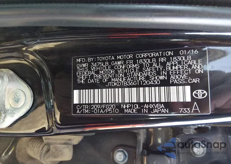 2016 Toyota Prius C Two z USA, uszkodzony, nr VIN JTDKDTB36G1120430